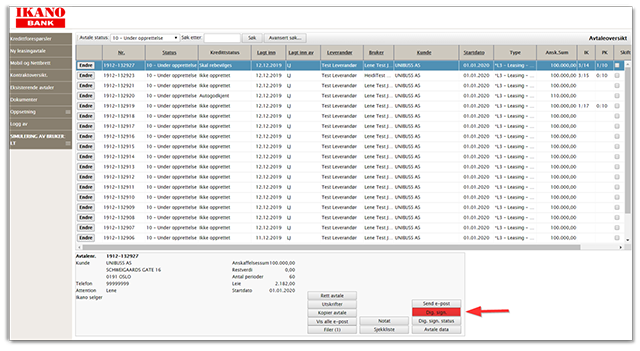 Her velger du hvilken avtale du vil sende til digital signering