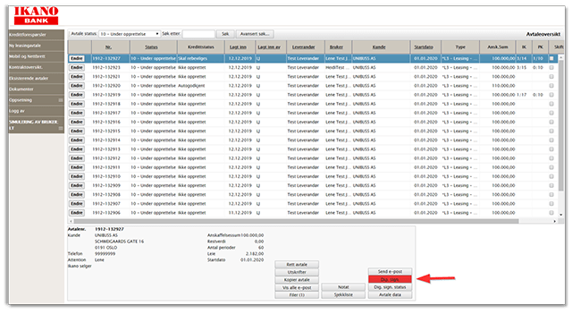 Her velger du hvilken avtale du vil sende til digital signering